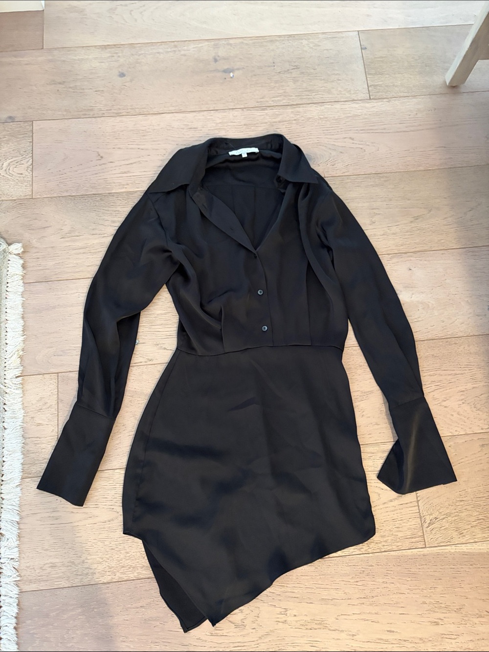 L'Academie Black Long-Sleeve Asymmetrical Shirt Dress